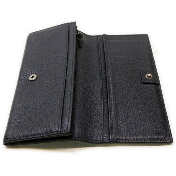 #04 💯Authentic Gucci Long Wallet Black Leather - Picture 1 of 9
